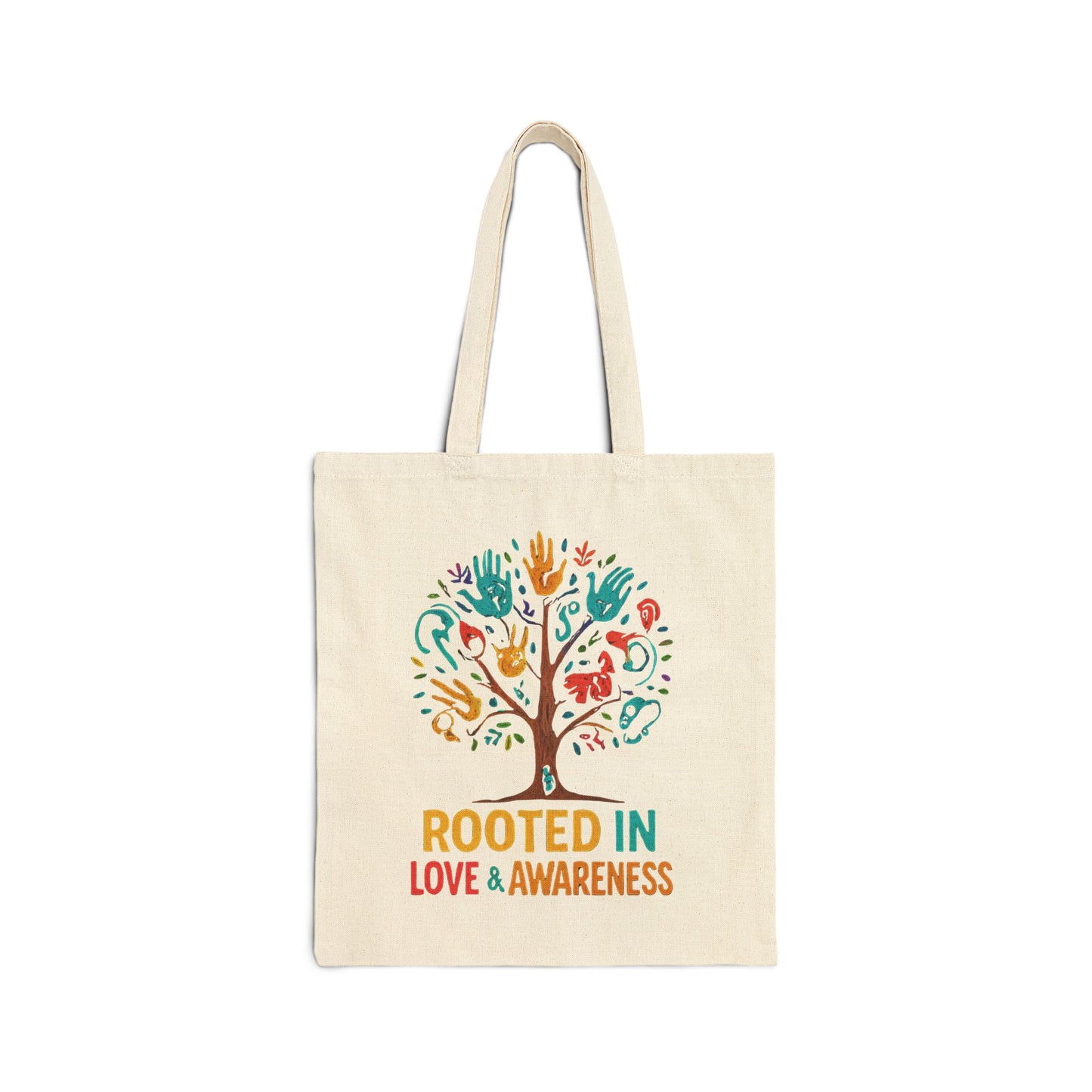 Rooted in Love & Awareness Tote Bag, Eco-Friendly Shopping Bag, Gift for Nature Lovers, Reusable Canvas Bag, Boho Tote, Earth Day Gift