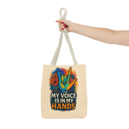 Colorful Sign Language Tote Bag - My Voice Is In My Hands, Eco-Friendly Shopper, Gift for Teachers, Art Carryall, Inspirational