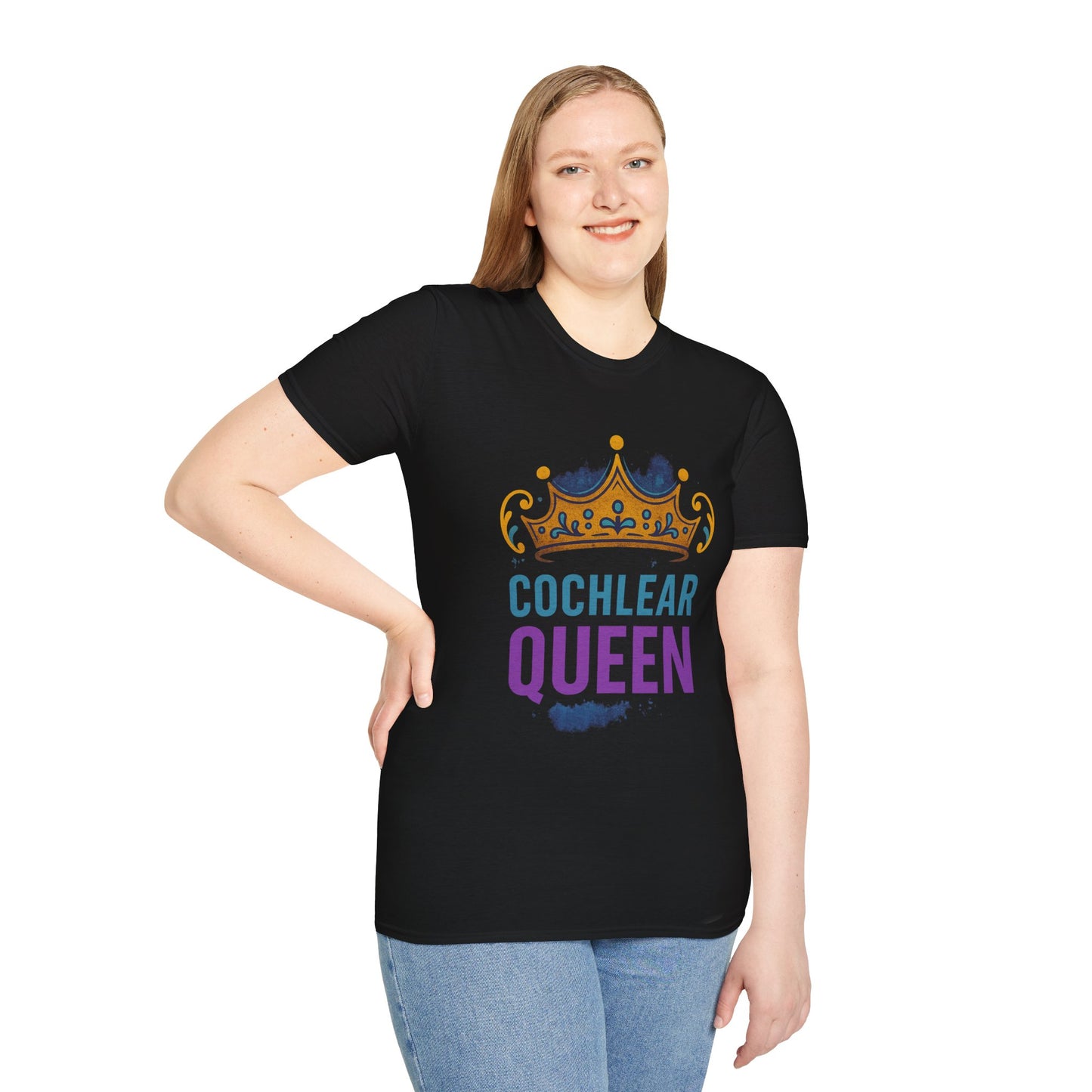 Cochlear Queen T-Shirt | Unisex Softstyle Tee, Hearing Loss Awareness, Birthday Gift, Crown Design, Supportive Apparel