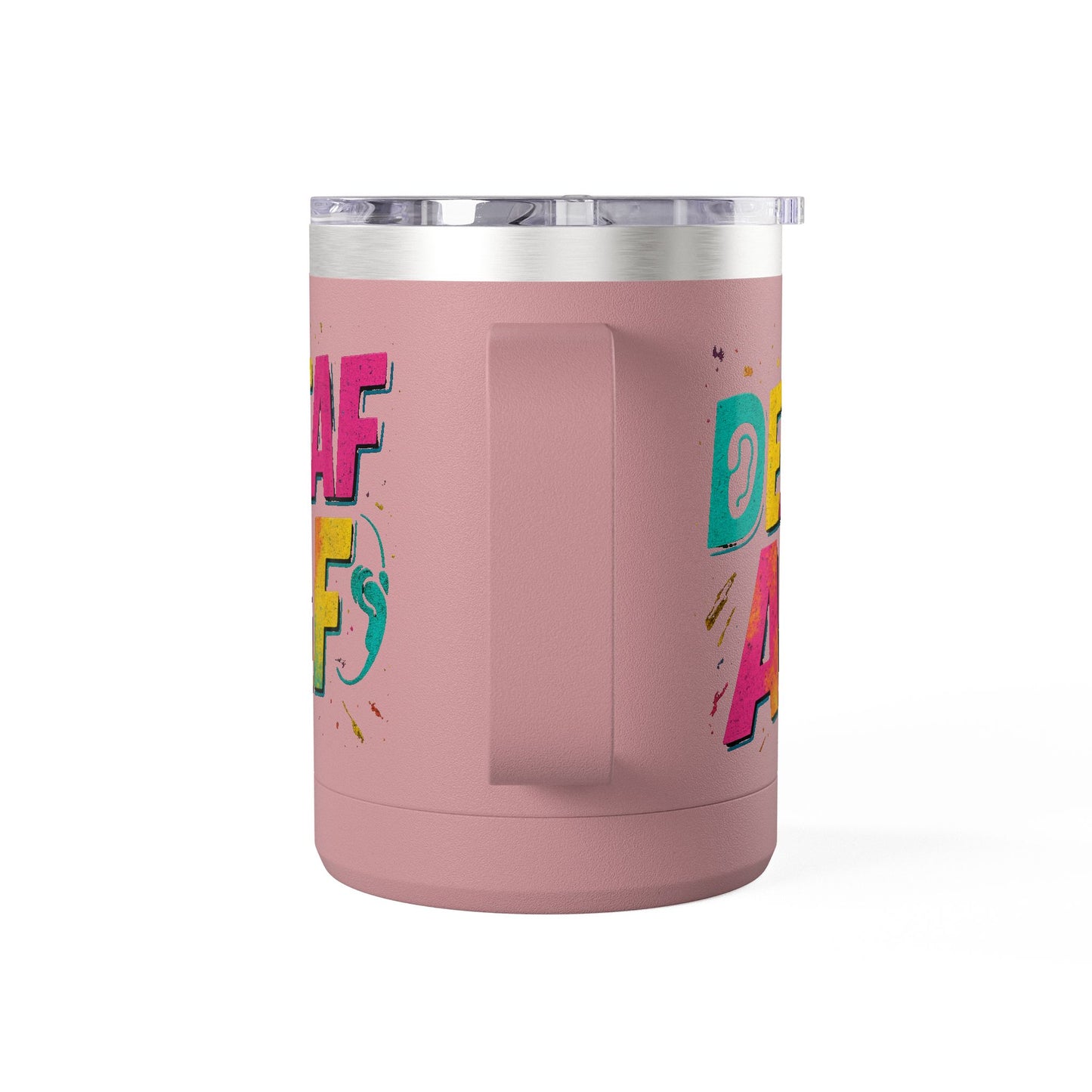 Deaf AF Coffee Mug Tumbler, Fun Gift for the Deaf Community, Colorful Insulated Mug, Birthday Present, Celebration Coffee Cup