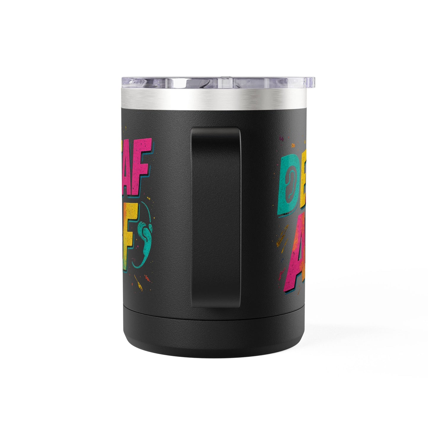 Deaf AF Coffee Mug Tumbler, Fun Gift for the Deaf Community, Colorful Insulated Mug, Birthday Present, Celebration Coffee Cup