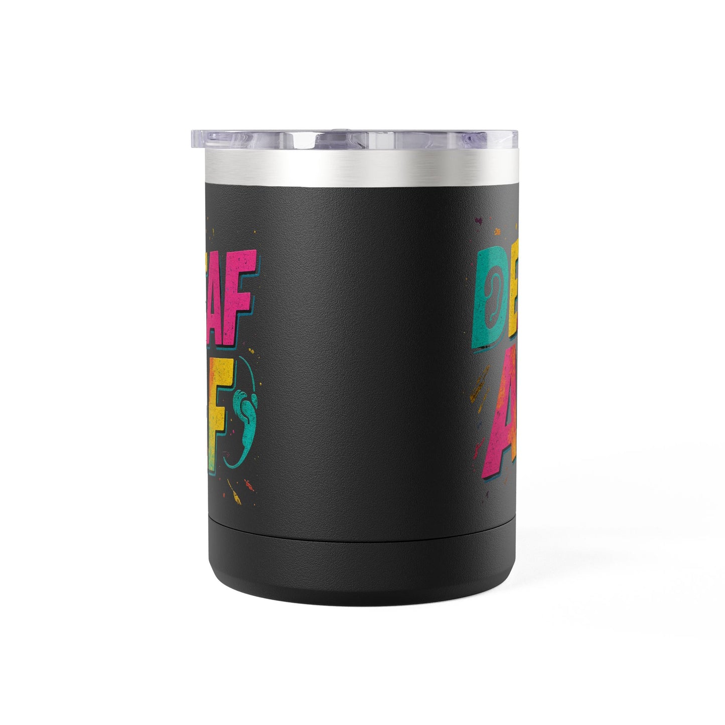 Deaf AF Coffee Mug Tumbler, Fun Gift for the Deaf Community, Colorful Insulated Mug, Birthday Present, Celebration Coffee Cup