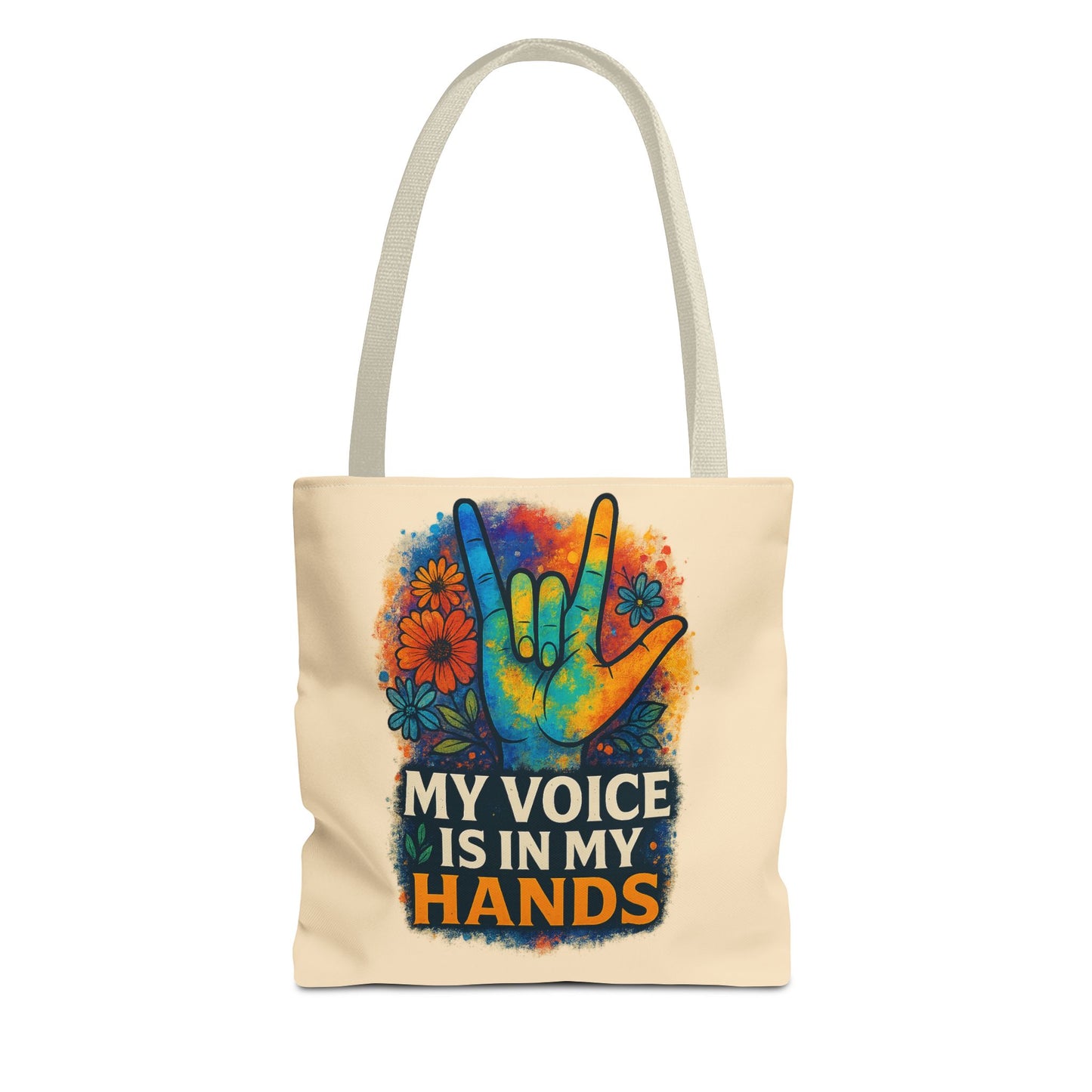 Colorful Sign Language Tote Bag - My Voice Is In My Hands, Eco-Friendly Shopper, Gift for Teachers, Art Carryall, Inspirational