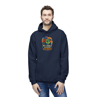 Empowering Unisex Hooded Sweatshirt - My Voice is in My Hands, Gift for Activists, Cozy Apparel, Comfortable Lounge Wear, Affirmation [...]