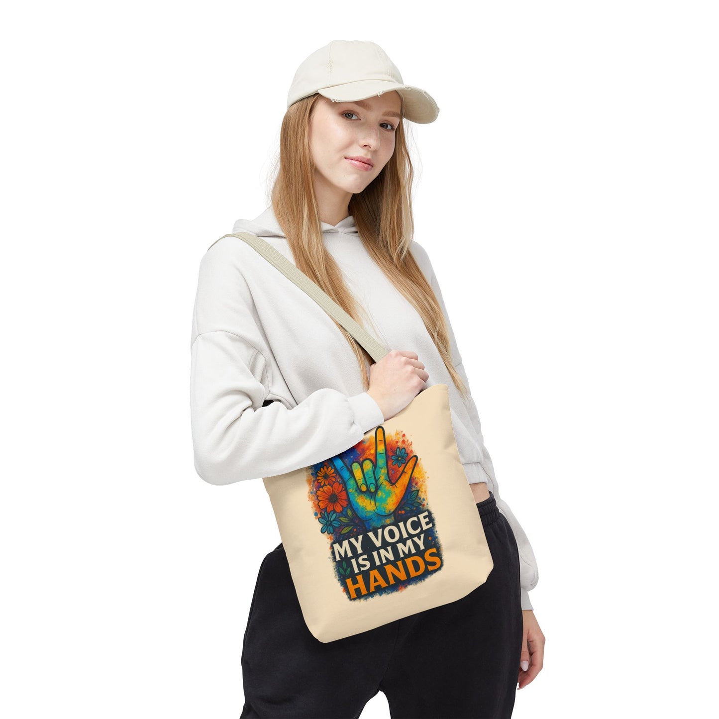 Colorful Sign Language Tote Bag - My Voice Is In My Hands, Eco-Friendly Shopper, Gift for Teachers, Art Carryall, Inspirational